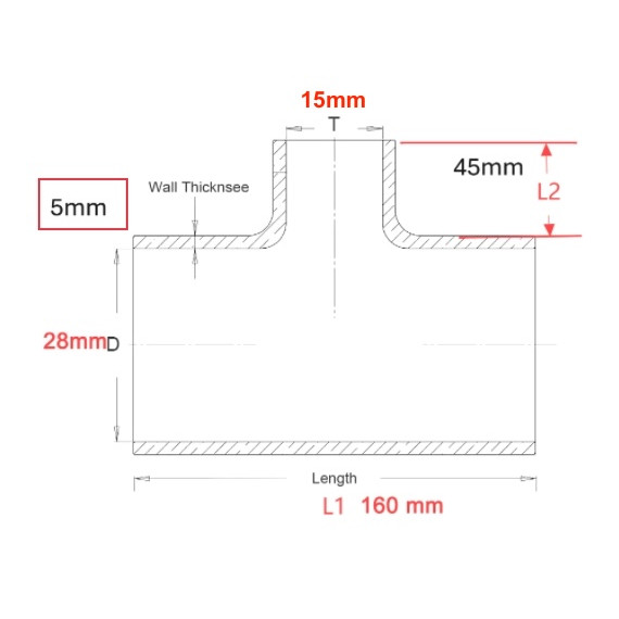 Mercedes Citaro Silicone Heater Hose - T-Junction D28/15/28mm L160mm - OEM Equivalent A0029977274