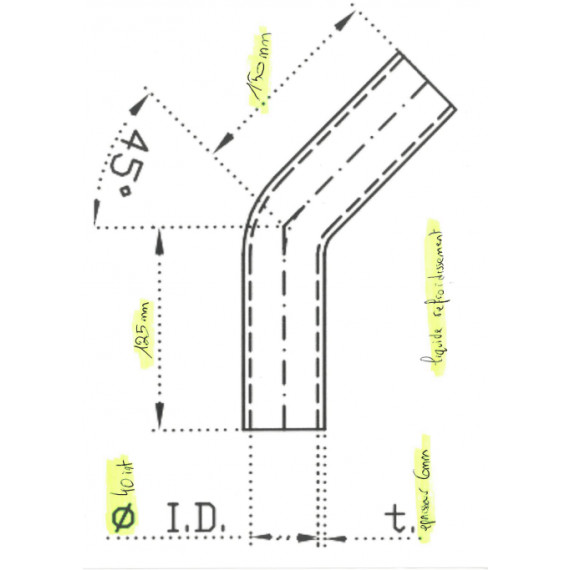 REDOX 45° Silicone Elbow Hose Ø40mm L1-125mm L2-150mm 5-Ply VMQ