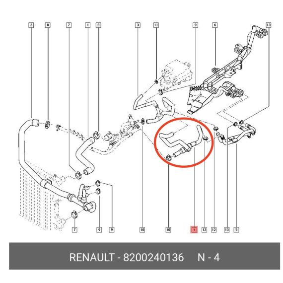 Silicone coolant hose RENAULT OEM 8200240136 - REDOX